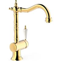 Wastafelkraan Tres Clasic | Opbouw | Draaibare uitloop | Mengkraan | Hoog model | 1-hendel | Vintage | 24k Goud glans