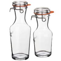 Set van 2x stuks glazen water karaffen lock eat van 500 ml en 1 liter