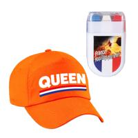 Koningsdag QUEEN feest petje - baseballcap - oranje - Met vlag schminkstift - dames