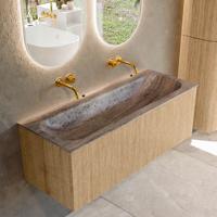 Badmeubel Mondiaz Kurve-Dlux | 120 cm | Meubelkleur Oak | Wastafelkleur Oza | Solid surface | Wasbak midden spoelbak | Zonder kraangat(en)