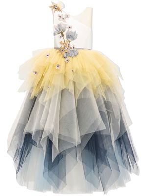 Tulleen robe Gemini à fleurs brodées - Bleu