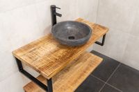 MD Interior Woodz mangohouten badkamermeubel 100cm met hardstenen waskom - thumbnail