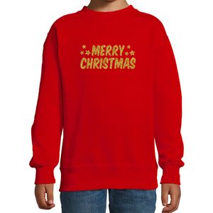 Merry Christmas Kerst sweater / trui rood voor kinderen met gouden glitter bedrukking