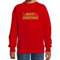 Merry Christmas Kerst sweater / trui rood voor kinderen met gouden glitter bedrukking - thumbnail