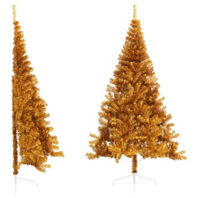 VidaXL Kunstkerstboom half met standaard 210 cm pet goudkleurig