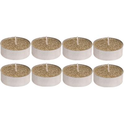 Waxinelichtjes - 24x st - goud glitter - 3,7 cm - theelichtjes - waxinekaarsjes
