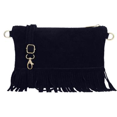 Charm London Suède Schoudertasje met Franjes Elisa Blauw