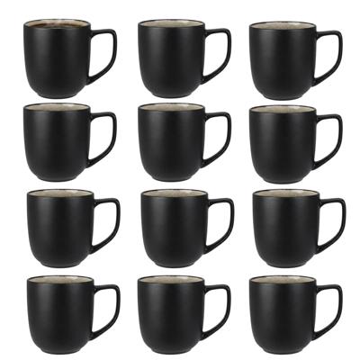 Siaki Koffiemok / theemok Glaze - 12x - mat zwart - 390 ml - mokken - keramiek