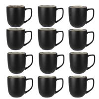 Siaki Koffiemok / theemok Glaze - 12x - mat zwart - 390 ml - mokken - keramiek