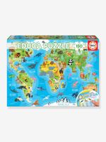 Puzzel van 150 stukjes Wereldkaart dieren EDUCA blauw - thumbnail