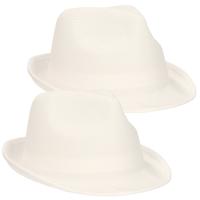 Trilby feesthoedje voor volwassenen - 2x stuks - wit - Carnaval party verkleed hoeden