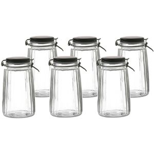 Weckpot/inmaakpot - 6x - 1,8L - glas - met beugelsluiting - mat zwarte deksel