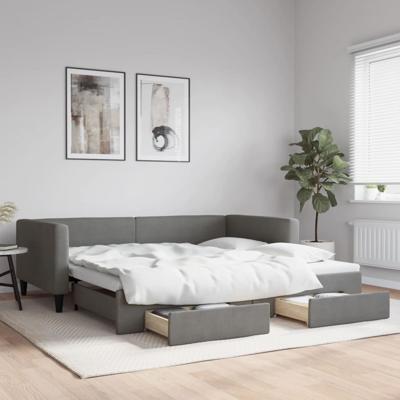 Slaapbank onderschuifbed en lades 100x200 cm stof donkergrijs