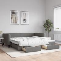 Slaapbank onderschuifbed en lades 100x200 cm stof donkergrijs
