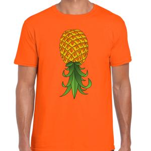 Verkleed T-shirt heren - oranje - omgekeerde ananas - foute party/themafeest