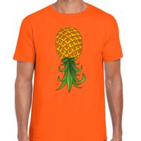 Verkleed T-shirt heren - oranje - omgekeerde ananas - foute party/themafeest