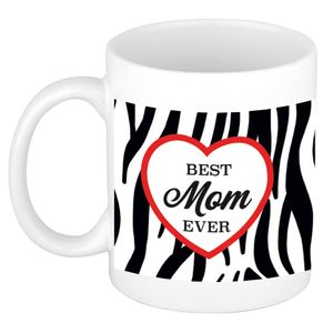 Best mom ever zebraprint cadeau mok / beker wit   -