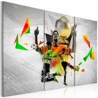 Schilderij - Voetbal dromen , oranje groen , 3 luik - thumbnail