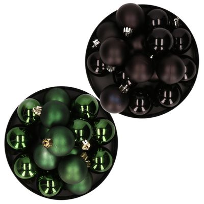 Kerstversiering kunststof kerstballen mix zwart/ donkergroen 4 en 6 cm pakket van 80x stuks