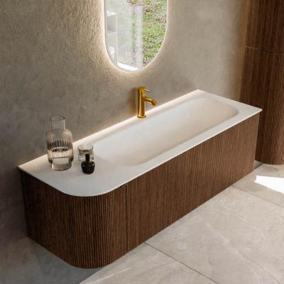 Badmeubel Mondiaz Kurve | 135 cm | Meubelkleur Walnut | Wastafelkleur Talc | Rechts spoelbak | 1 kraangat