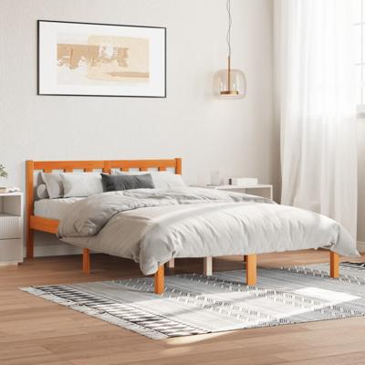 Bedframe zonder matras massief grenenhout wasbruin 120x190 cm