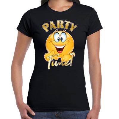Verkleed t-shirt voor dames - zwart - party time emoji - themafeest