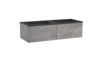 Storke Edge zwevend badmeubel 130 x 52 cm beton donkergrijs met Scuro dubbele wastafel in mat kwarts