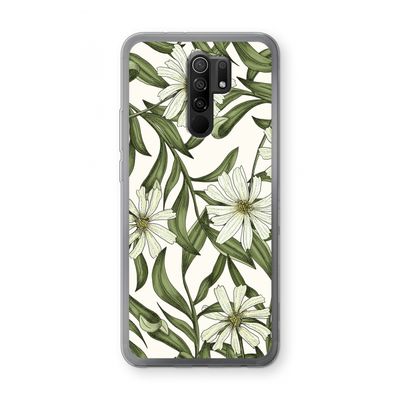 Wit bloemenpatroon: Xiaomi Redmi 9 Transparant Hoesje