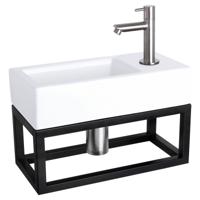 Differnz Ravo fonteinset keramiek - kraan recht - met handdoekrek - 38.5 x 18.5 x 9 cm - mat chroom