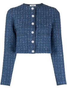 SANDRO sequin-embellished cropped tweed jacket - Bleu