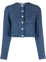 SANDRO veste crop en tweed à sequins - Bleu