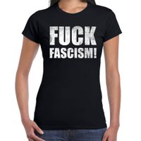 Fuck fascism protest t-shirt zwart voor dames - thumbnail