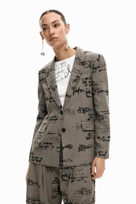 Blazer met ruitjes en lettering - BLACK - XL