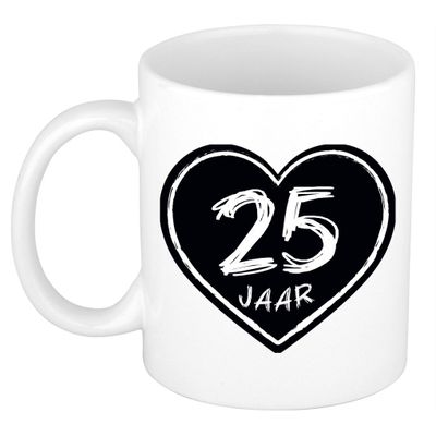 Cadeau mok/beker - 25 jaar - verjaardag - keramiek - 300 ml