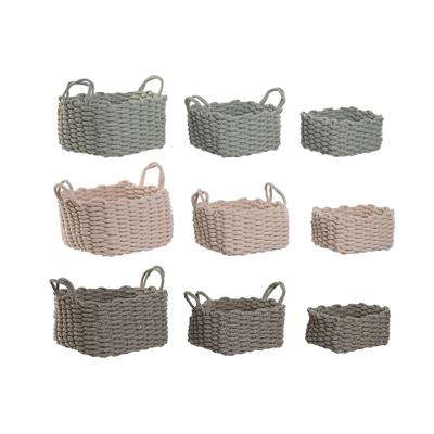 Mandenset Home ESPRIT Groen Beige Roze Touw (3 Onderdelen) (3 Stuks)