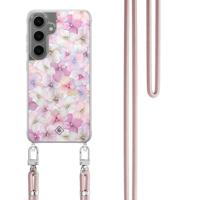 Samsung Galaxy S24 Plus hoesje met rosegoud koord - Hortensia Samsung Galaxy S24 Plus hoesje met rosegoud koord - Hortensia