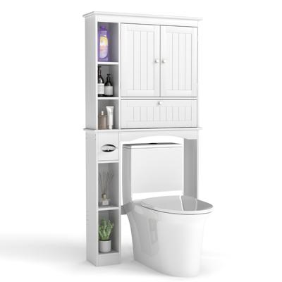 Toilettenschrank met 3 Deuren en Verstelbare Planken Houten Toiletrek Wit