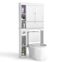 Toilettenschrank met 3 Deuren en Verstelbare Planken Houten Toiletrek Wit