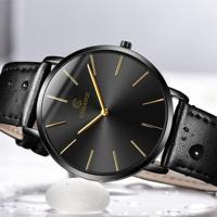 KEMANQI eenvoudige ultradunne waterdichte stalen mesh riem quartz horloge voor mannen (ultradunne zwarte shell zwarte wijzerplaat zwarte band)