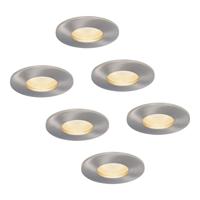 Set van 6 Vegas - LED platte inbouwspots met lage inbouwdiepte 60mm - 6 Watt 570 Lumen - 4000K Neutraal wit - GU10 LED Module - Dimbaar - Rond - IP44 voor badkamer, buiten en binnen - RVS