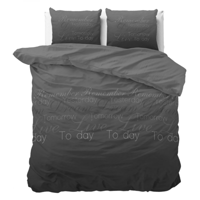 Dekbedovertrek Live Today - Antraciet - Lits-Jumeaux (240x220 Cm) - Wit Polyester-katoen - Patroon - Sleeptime Elegance - Dekbed-Discounter.nl Dekbedovertrek Live Today - Antraciet - Lits-Jumeaux (240x220 Cm) - Wit Polyester-katoen - Patroon - Sleeptime Elegance - Dekbed-Discounter.nl
