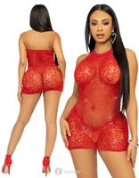 Rood halter mini-jurk bedekt met strass., LAV86134 - thumbnail