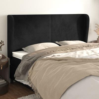 Hoofdbord met randen 163x23x118/128 cm fluweel zwart