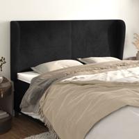 Hoofdbord met randen 163x23x118/128 cm fluweel zwart