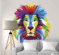 Muursticker wilde dieren Veelkleurige leeuwenkop