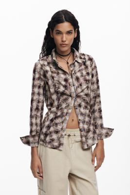 Geruite textuur overhemd - BROWN - XL