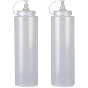 Doseerfles/sausfles - 2x - kunststof - met schenktuit - 400 ml - 16 cm