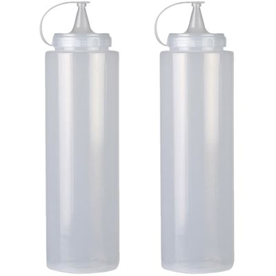 Doseerfles/sausfles - 2x - kunststof - met schenktuit - 400 ml - 16 cm