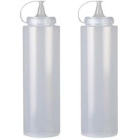 Doseerfles/sausfles - 2x - kunststof - met schenktuit - 400 ml - 16 cm - thumbnail