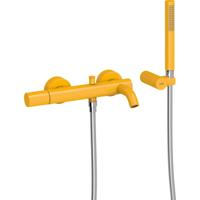 Badkraan Tres Study | Opbouw | Mengkraan | Incl.Handdoucheset | 2-weg | hoh 15 cm | 1-knop | Rond | Geel